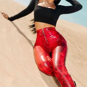 Red Snake Vinyl Zip Front Pants